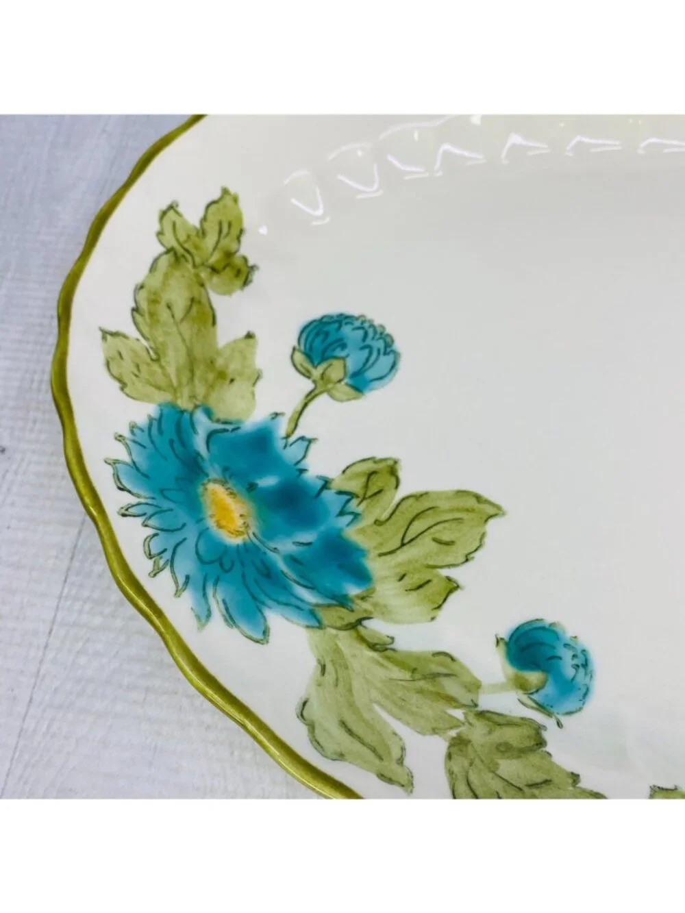 MCM Metlox Poppytrail Vernon BLUE FASCINATION Floral Green Trim Oval 14